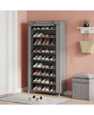 9-Tier Shoe Rack with Storage Shelves, Iron Coat Rack and Garment Organizer, Freestanding Closet Tower for Bedroom and Entryway,