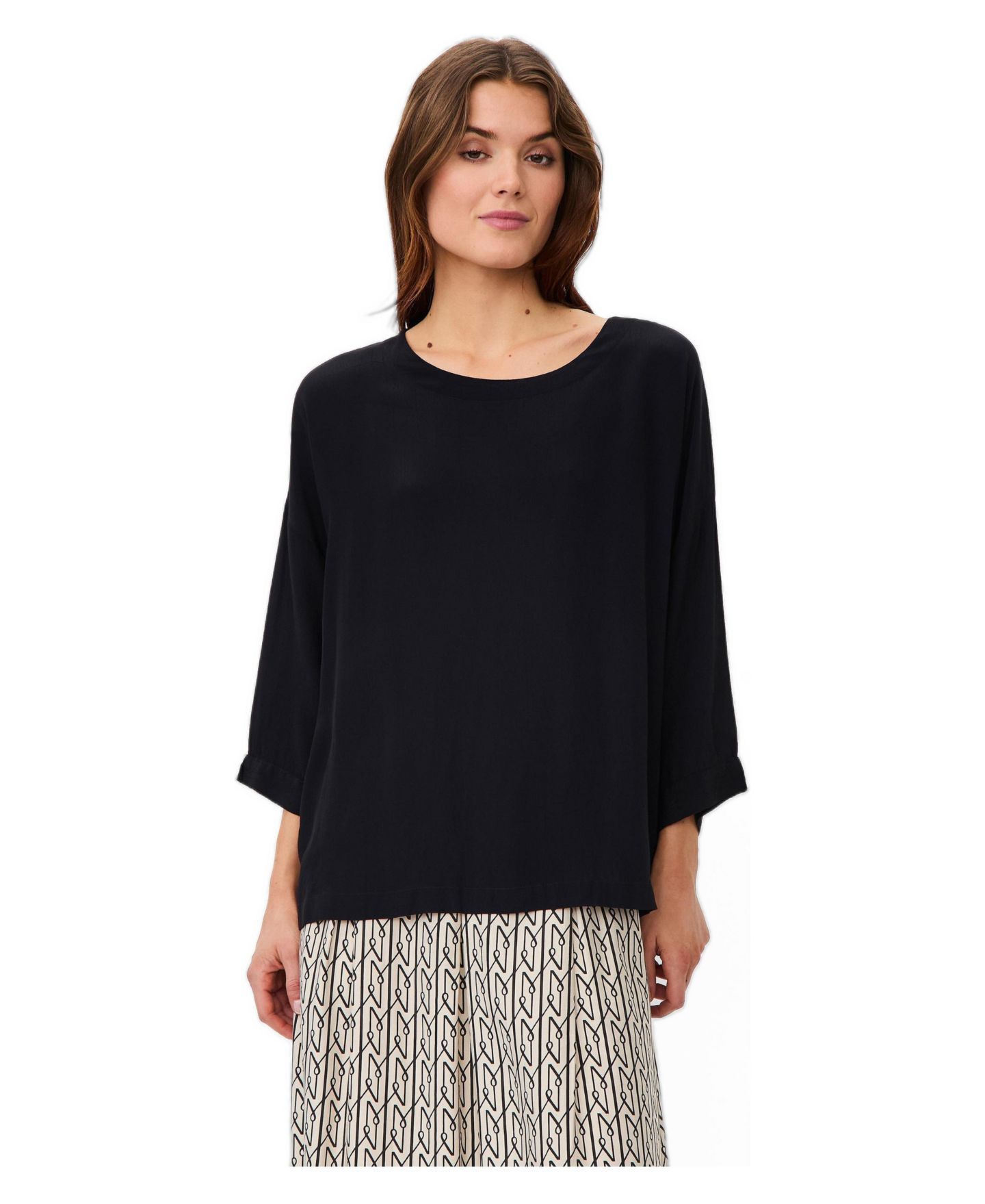 Женская блузка Masai Copenhagen Mabecca Round Neck Draped, цвет: Чёрный — фото 1