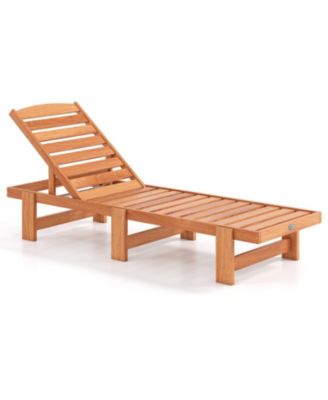 Solid Wood Patio Chaise Lounge Recliner with 5-Position Adjustable Backrest
