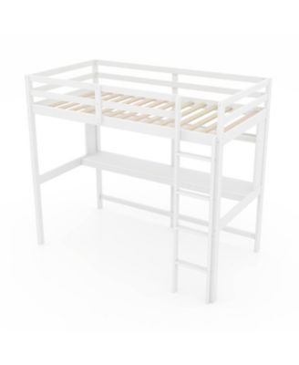 Twin Kids Loft Bed with Built-In Desk and Storage Shelf