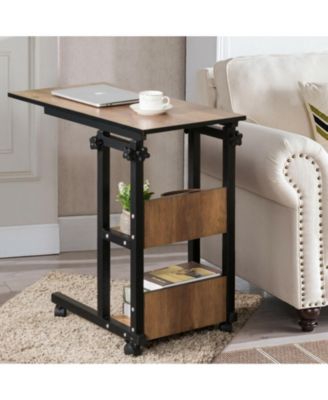 C-Shape Mobile End Table Adjustable Height Storage Shelves Rolling