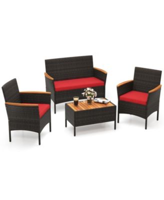 4-Piece Patio Wicker Sofa Set with Loveseat, 2 Chairs and Coffee Table