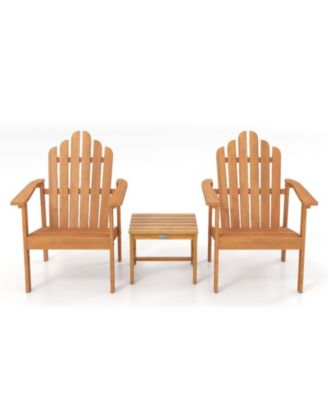Stackable Acacia Wood Adirondack Chair Set of 2 with Side Table