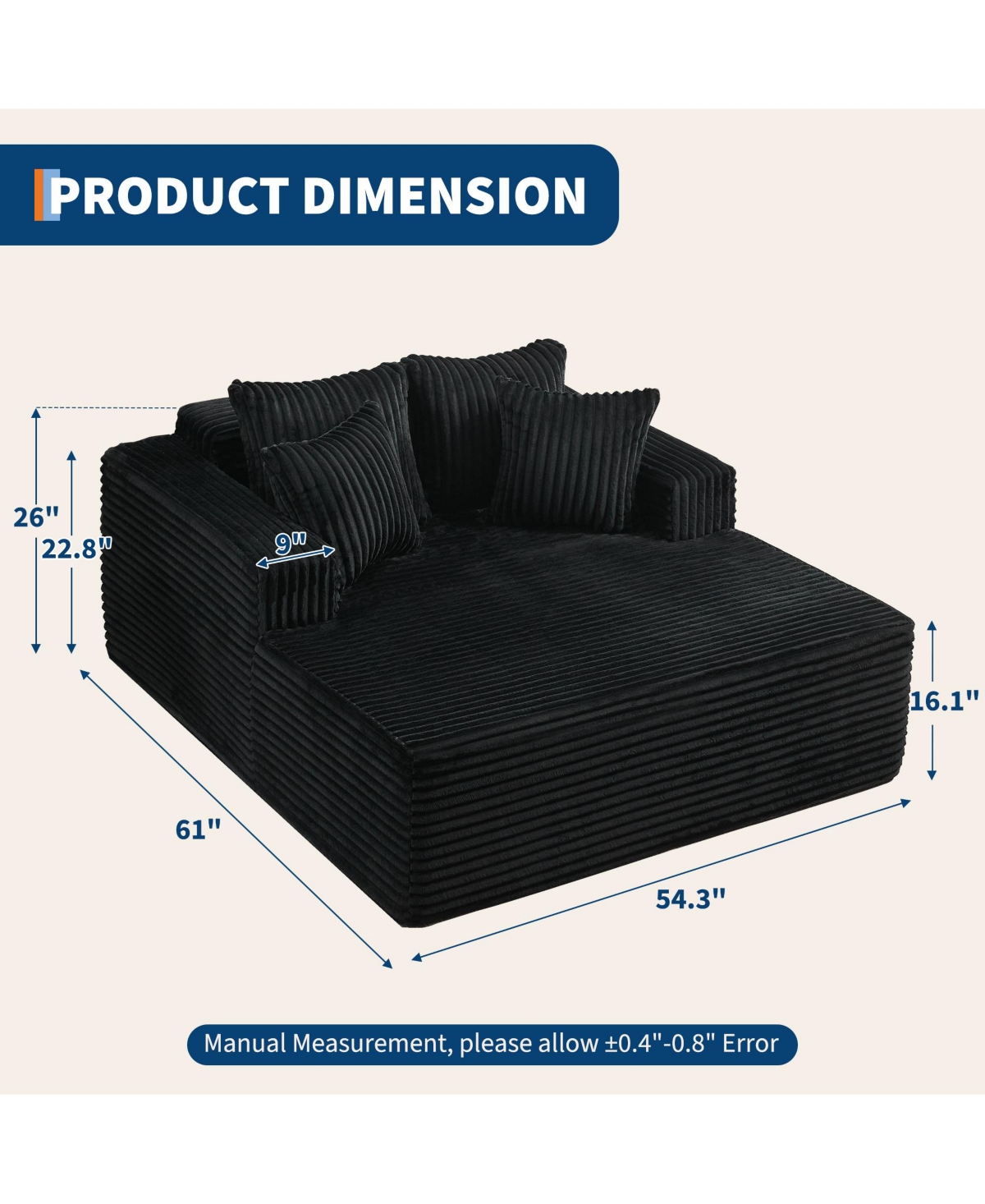 gaomon Extra-Large Corduroy Frameless Sofa Bed with Armrests and 4 Plush Pillows-Perfect for Apartments, Living Rooms, Bedrooms