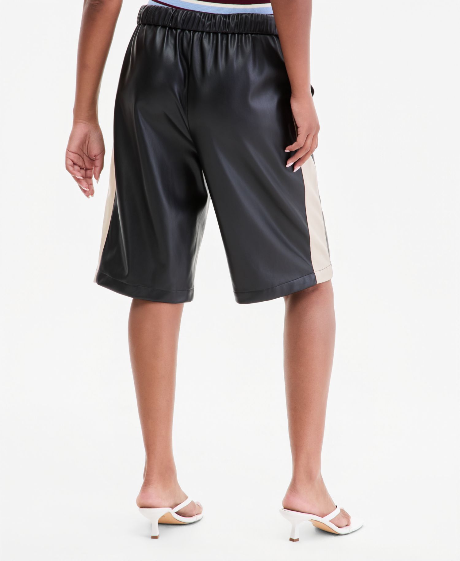 Women's Faux-Leather Side-Stripe Bermuda Shorts