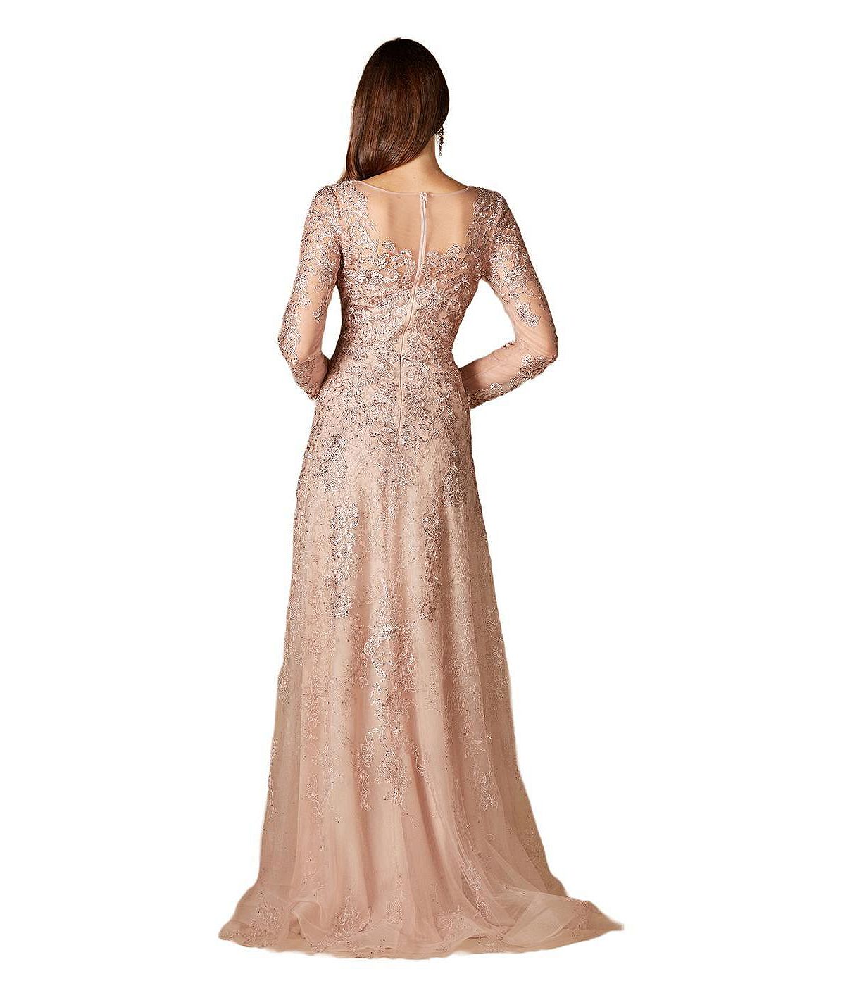 Lara Women's Long Sleeve V-Neck Lace Gown view 2 — MAYCSS fashion products
