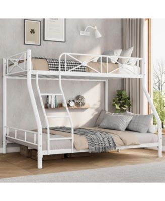 Metal Bunk Bed Twin Over Full, Modern Heavy Duty Bunkbeds with Safety Guard Rails and Space-Saving Design, Steel Twin Bunk Beds for School