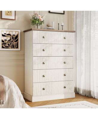 5 Drawer Tall Dresser with Fluted Front and Metal Handles for Bedroom, Guest Room, Apartment, Entryway
