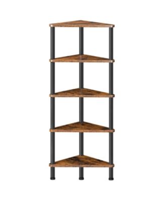 Space-Saving Industrial Corner Bookcase with 5 Open Storage Shelves