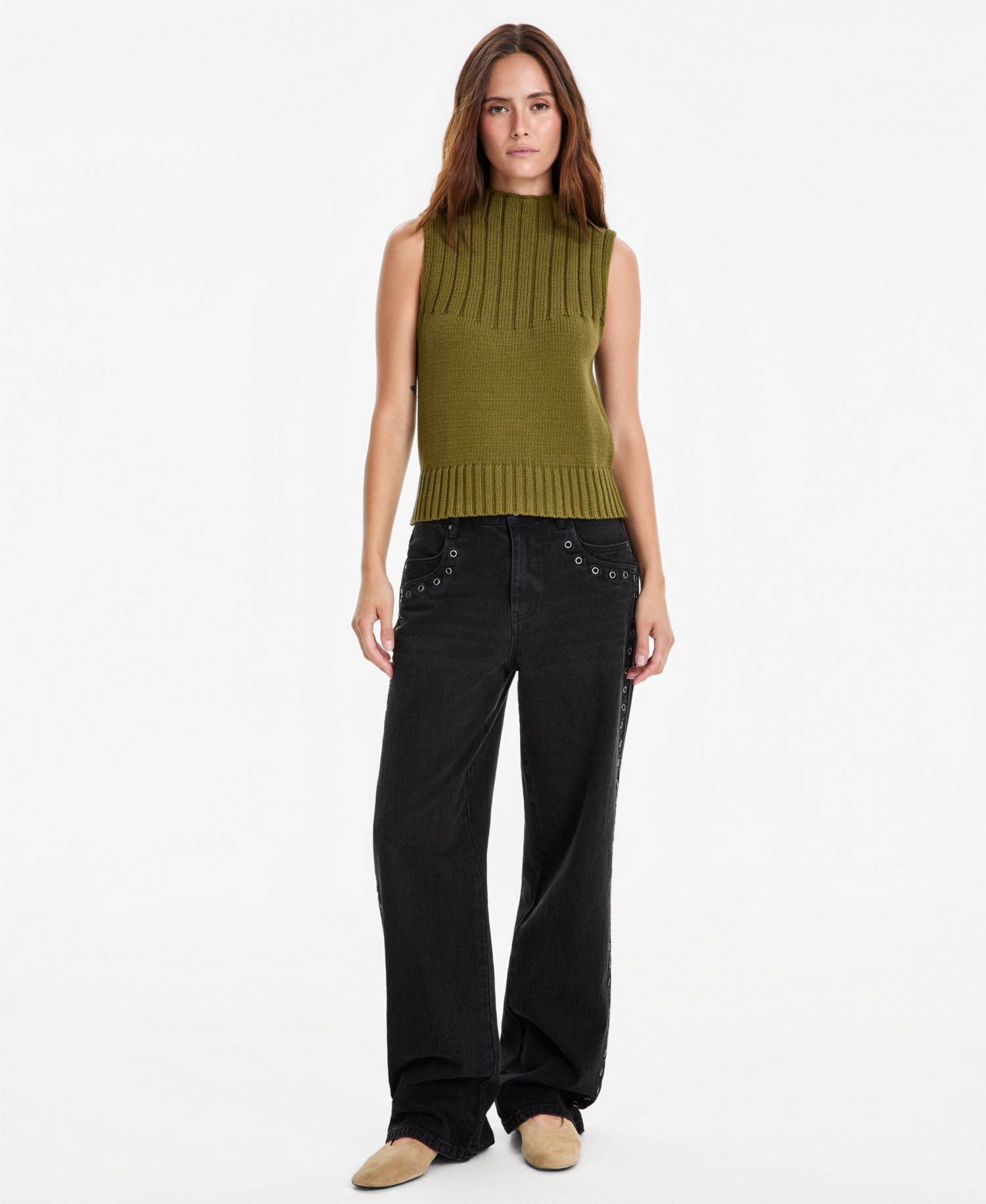 Women's Rib-Knit Mock-Neck Shell