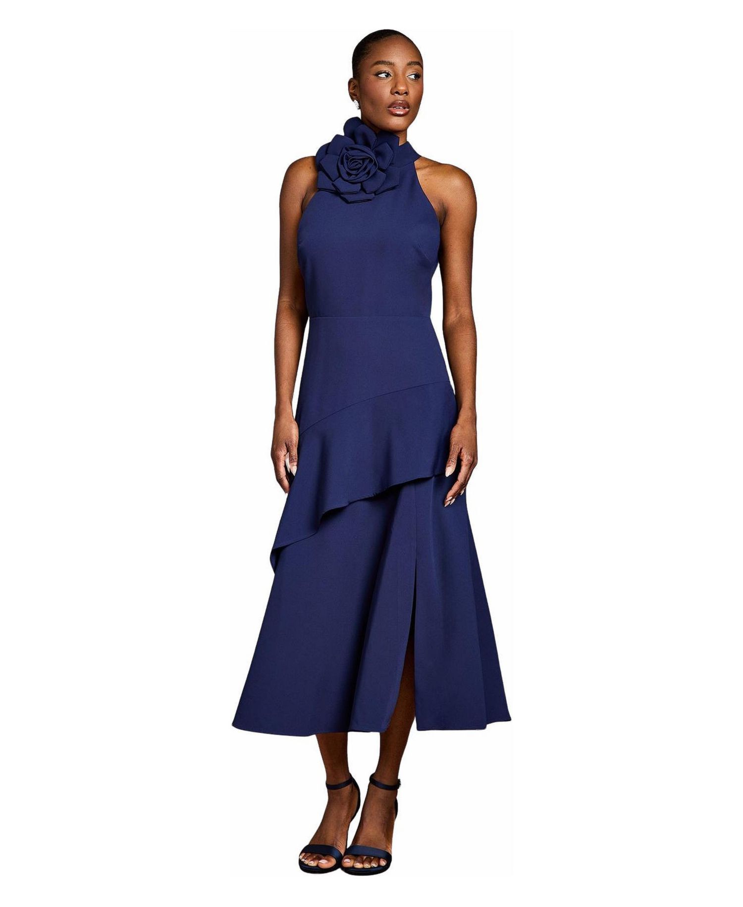 Women's Corsage High Neck Midi Dress