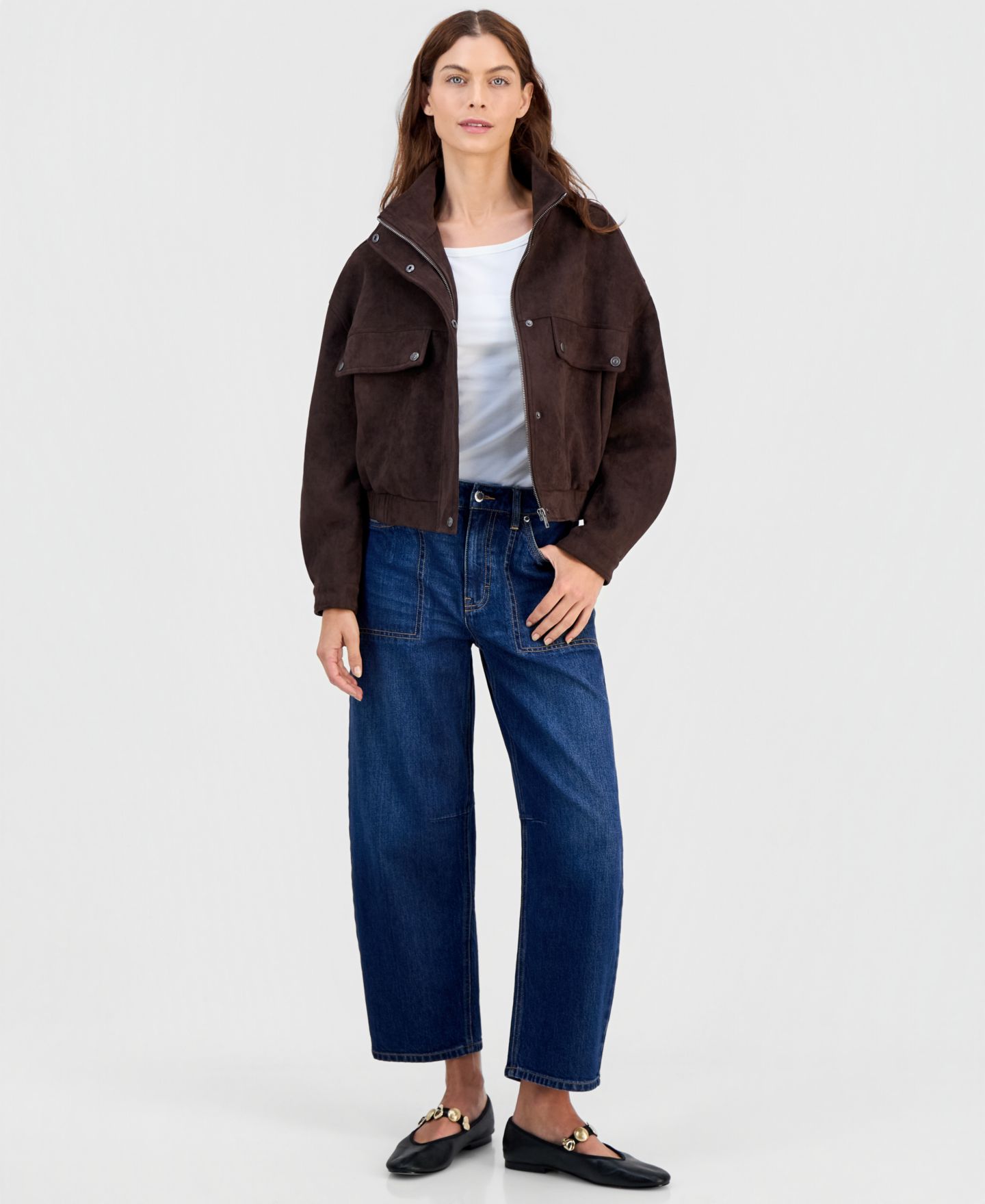 Женская куртка And Now This Petite Faux Suede Stand-Collar Bomber, цвет: Тёплый сиена — фото 2