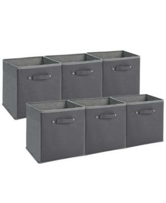 6-Pack Foldable Fabric Storage Bins with Faux Leather Handles, Cube Organizer Baskets for Shelves and Closet
