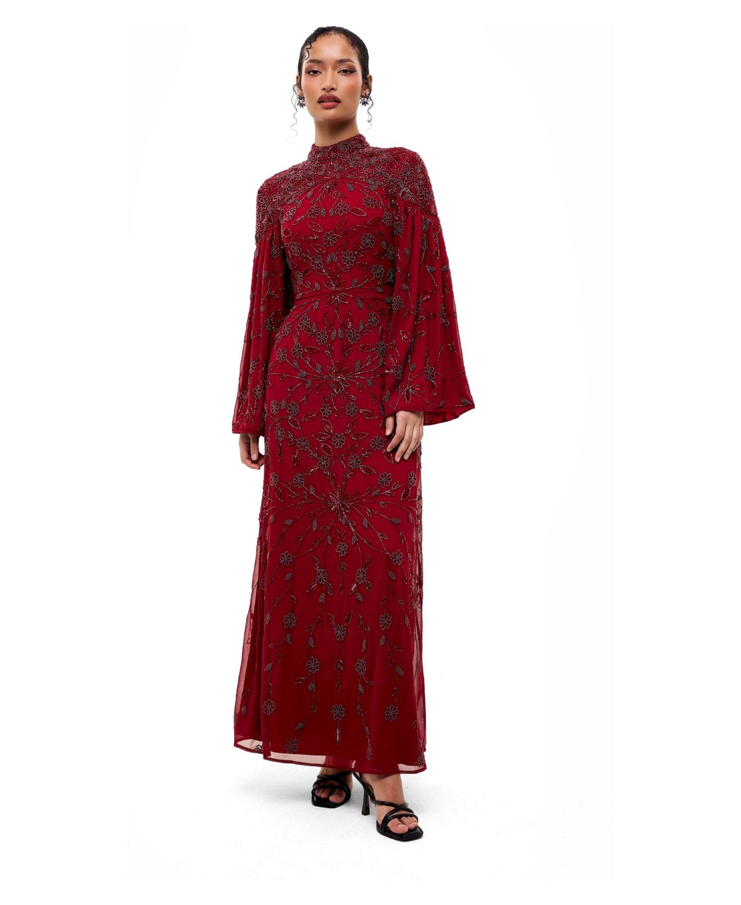 Женские платья Maryisa Modest Embellished Sequins High Neck Gown, цвет: Тёмно-бордовый — фото 1