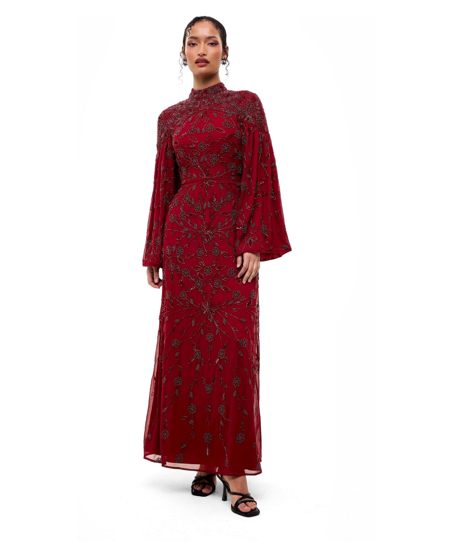 Women's Modest Embellished Sequins High Neck Gown