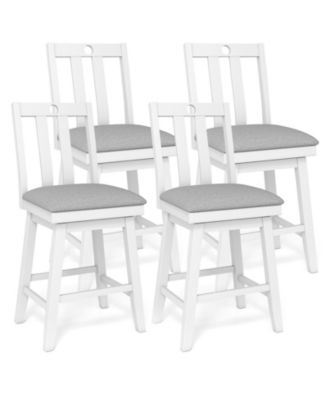 Set of 4 25'' Swivel Counter Height Chairs with Upholstered Seat Rubber Wood Frame