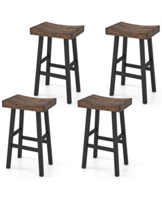 29 Inch Set of 4 Bar Stools Bar Height Barstools with Saddle Seat
