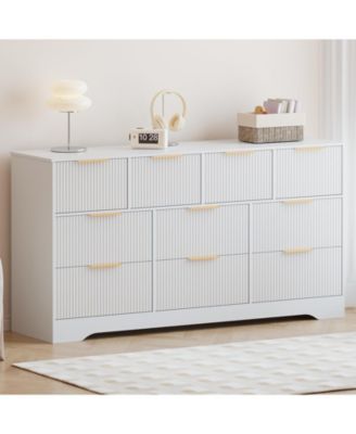 10 Drawer TV Stand Dresser with Fluted Texture and Metal Handles for Living Room, Bedroom, Office