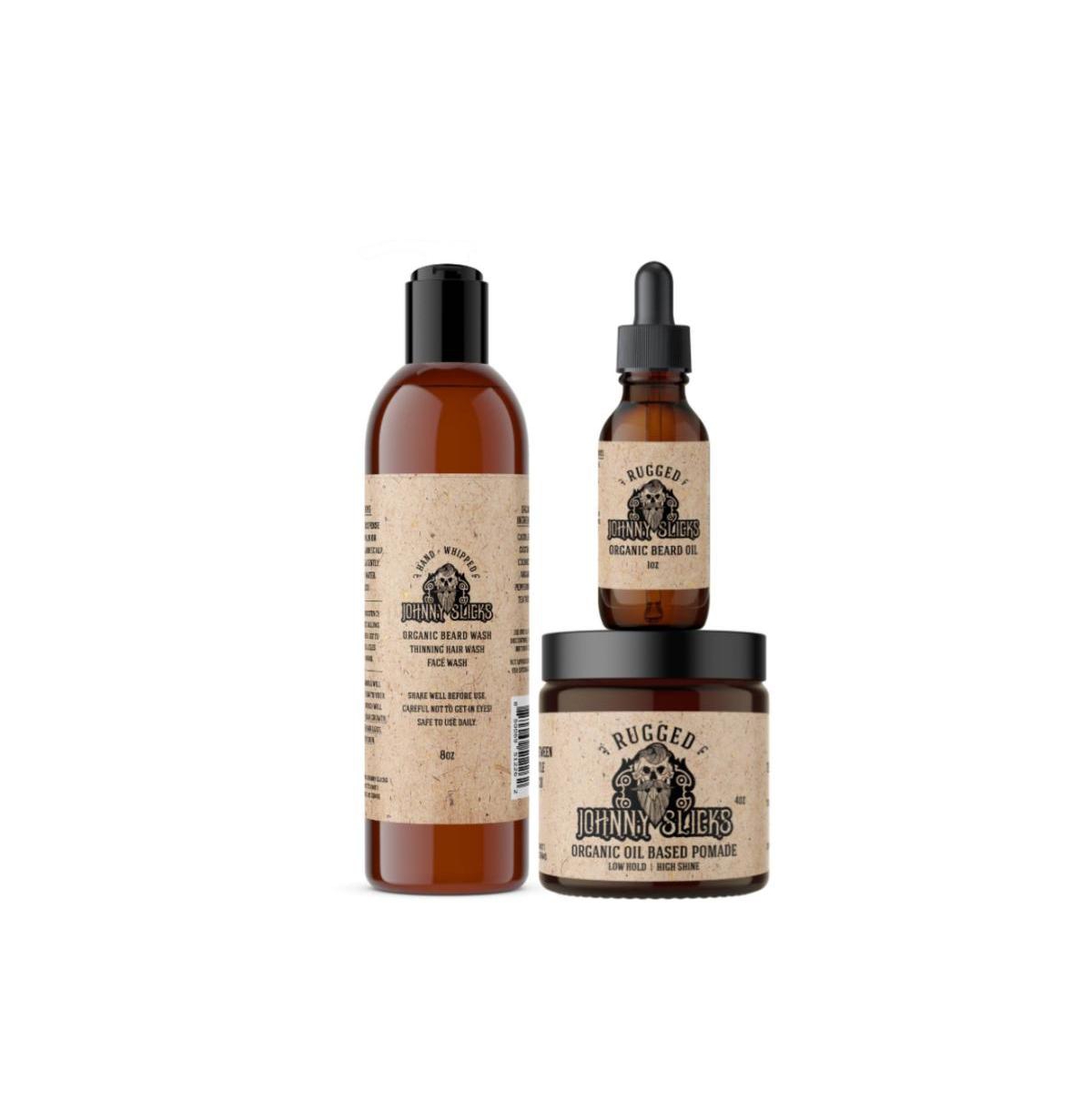 Johnny Slicks Thinning Hair Kit | Oil Based Pomade, Beard Oil and Beard Wash | Rugged Scent