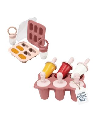 Baby Teething Popsicle Set, Baby Ice-Popsicle Mold Silicone Baby Fruit Feeders with Freezer Tray, BPA-Free, Dishwasher Safe, Freezer Safe