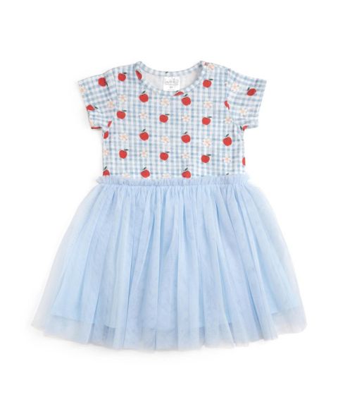 Платье Sweet Wink Apple Gingham Short Sleeve Tutu Dress для девочек, цвет: Синий