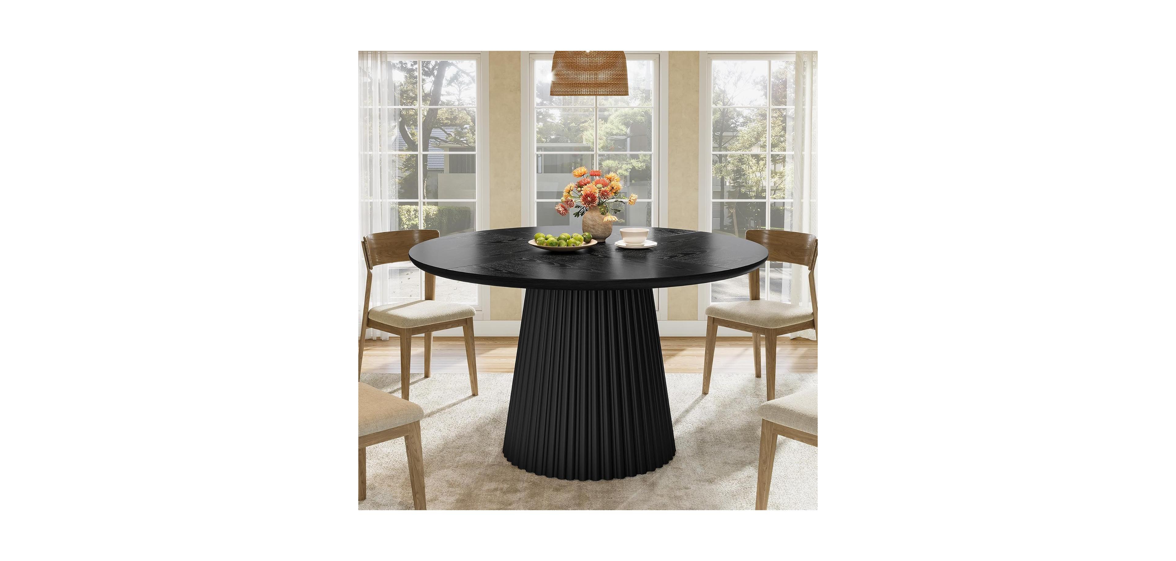 Tribesigns 47 Inch Round Dining Table for 4 to 6 People, Farmhouse Kitchen with Heavy Duty Fluted Pedestal Base Only