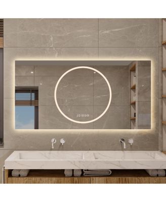 48" x 24" LED Bathroom Vanity Mirror with Lights, Wall Mounted Anti-Fog Lighted Bathroom Mirror, Modern Makeup Mirror for Bathroom
