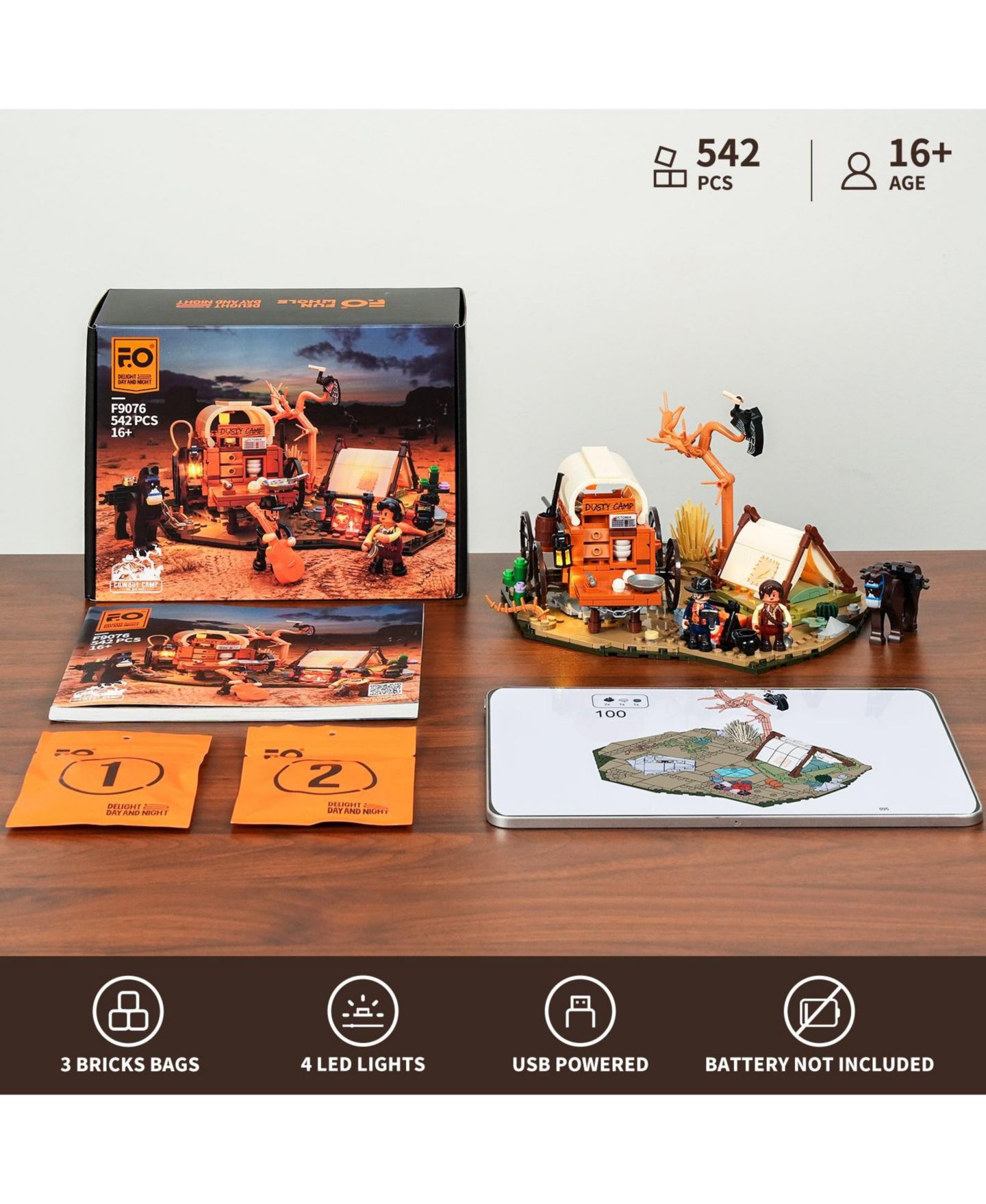 Детский конструктор Lumibricks Cowboy Camp Light-Up 542-Piece Building Set, Ages 18+ — фото 10