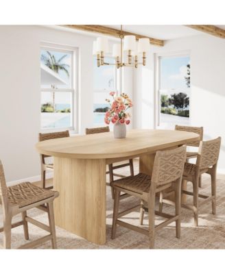 Oval Farmhouse Dining Table, Seats 6 to 8, Sturdy Wood Base