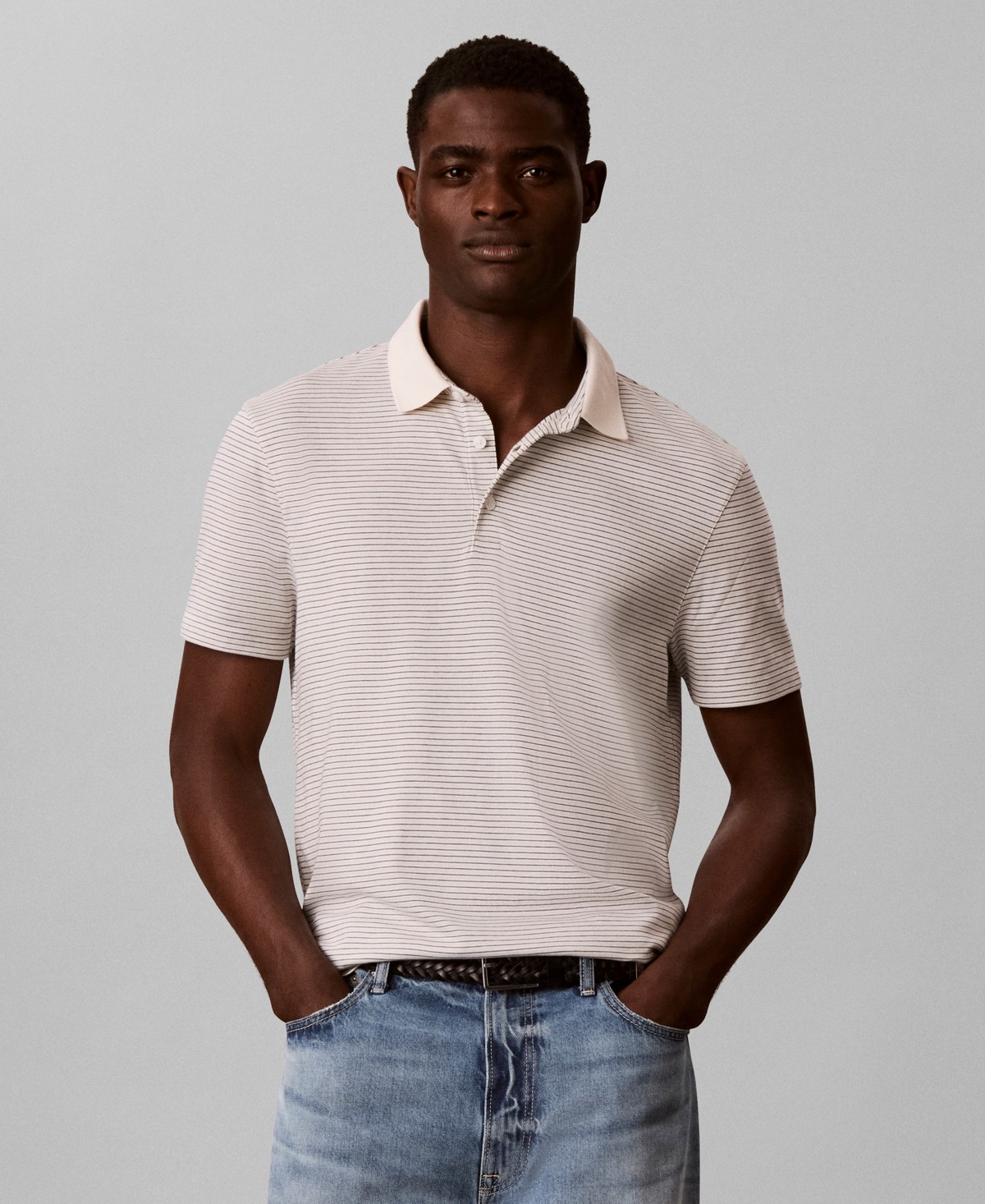 Мужские рубашки Calvin Klein Men's Supima Cotton horizontal Stripe Polo Shirt — фото 1