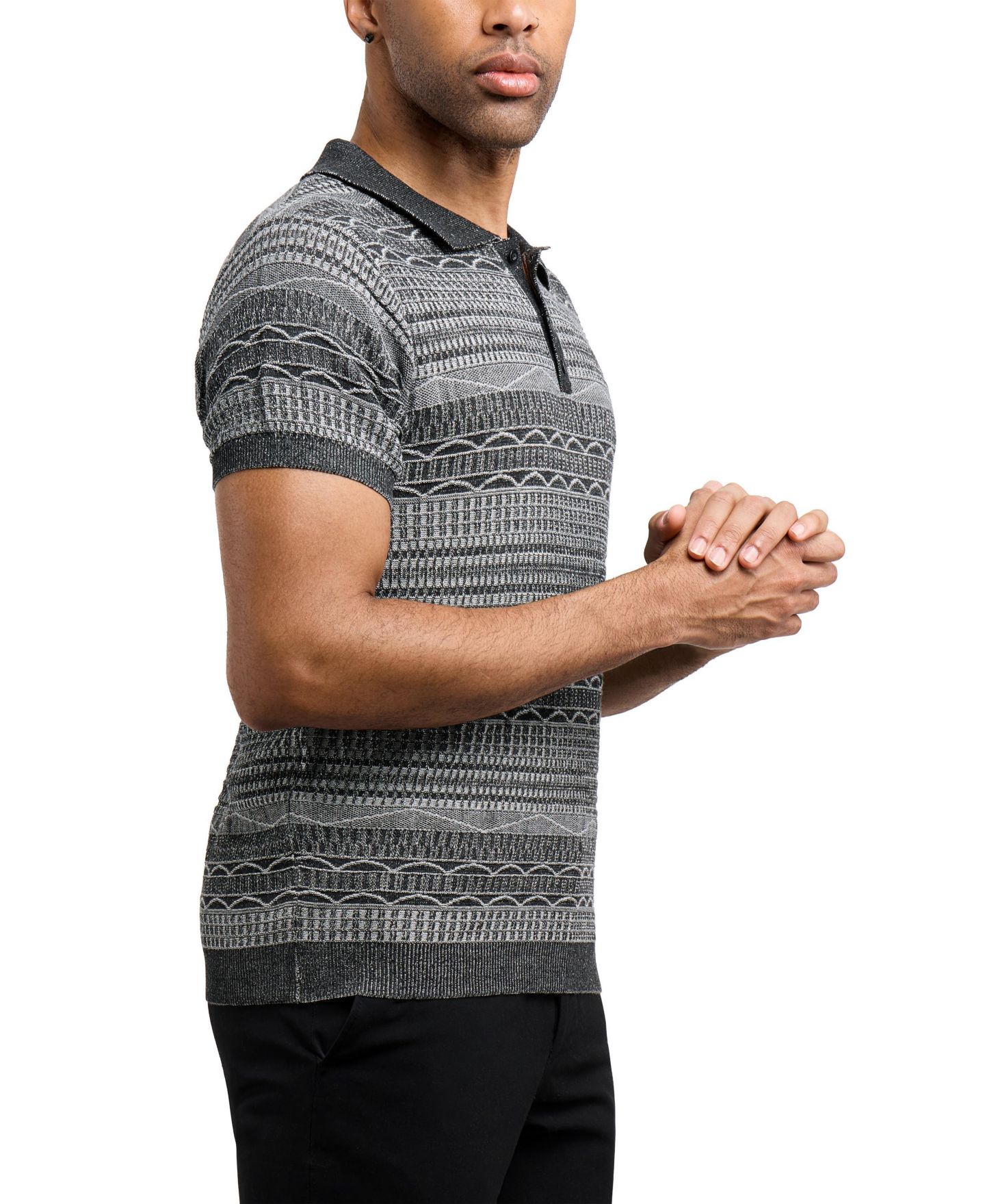 Мужские топы XRAY Allover Jacquard Sweater Polo, цвет: Чёрный — фото 3