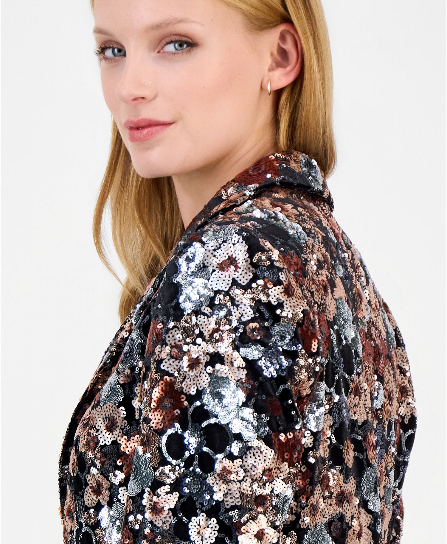 Women's Floral Sequin One-Button Blazer