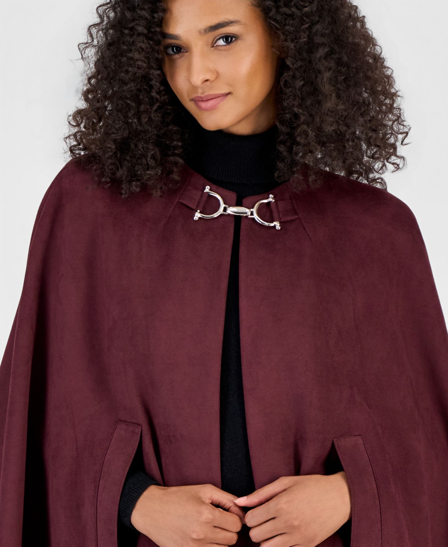Женская накидка Anne Klein Scuba Suede Long Cape, цвет: Barolo — фото 4
