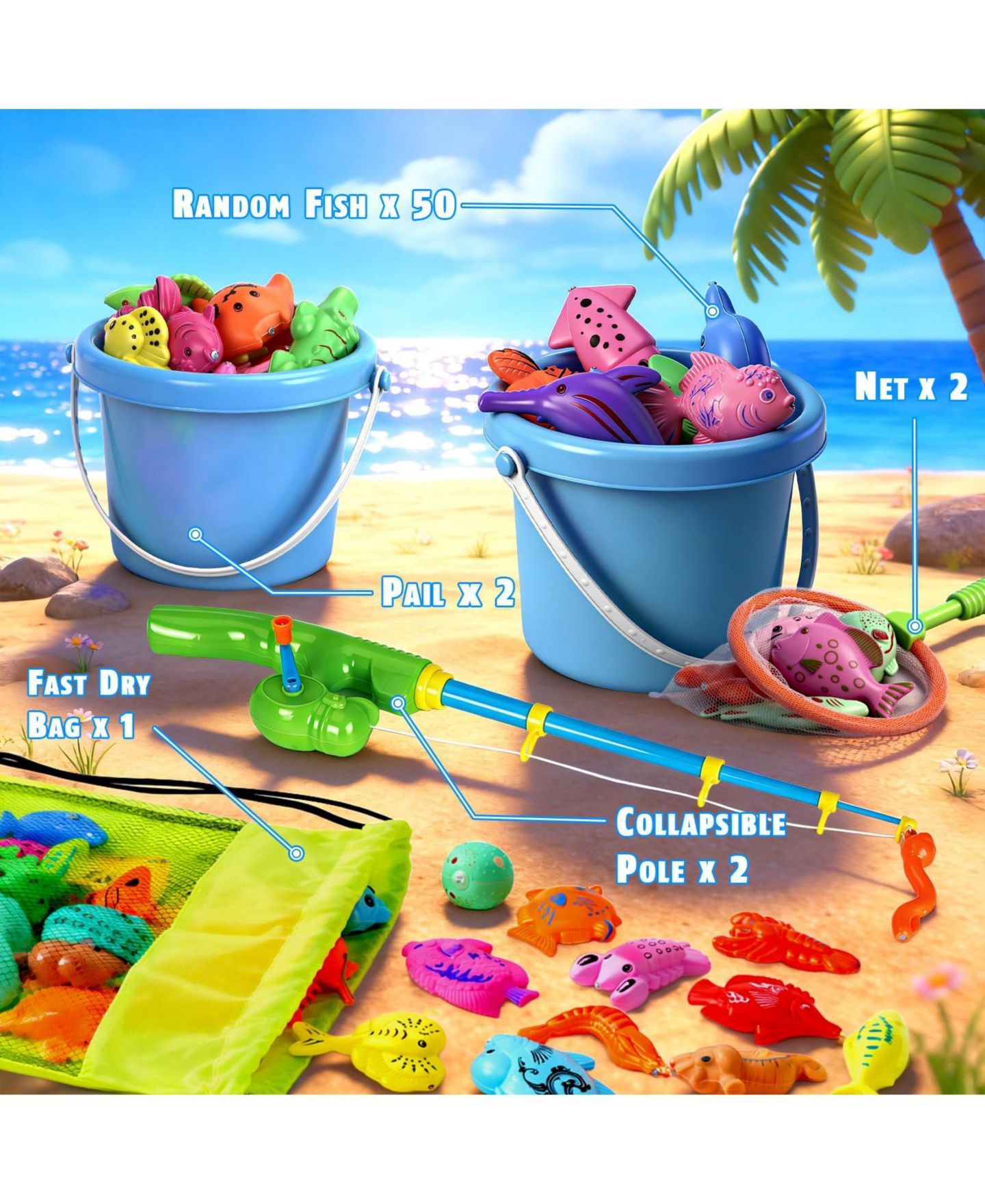 Детская игрушка GNUADZ 50 Fishes Magnetic Fishing Game, 5-7 Years, цвет: Разноцветный — фото 2