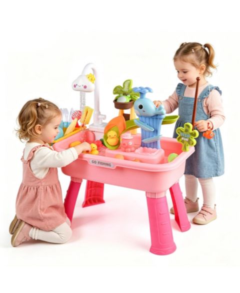 Детские игрушки GNUADZ Sand Water Table Electric Pump 4-in-1 Design Play Set, 21.26"L x 11.42"W, Ages 3+, цвет: Тёмный розовый