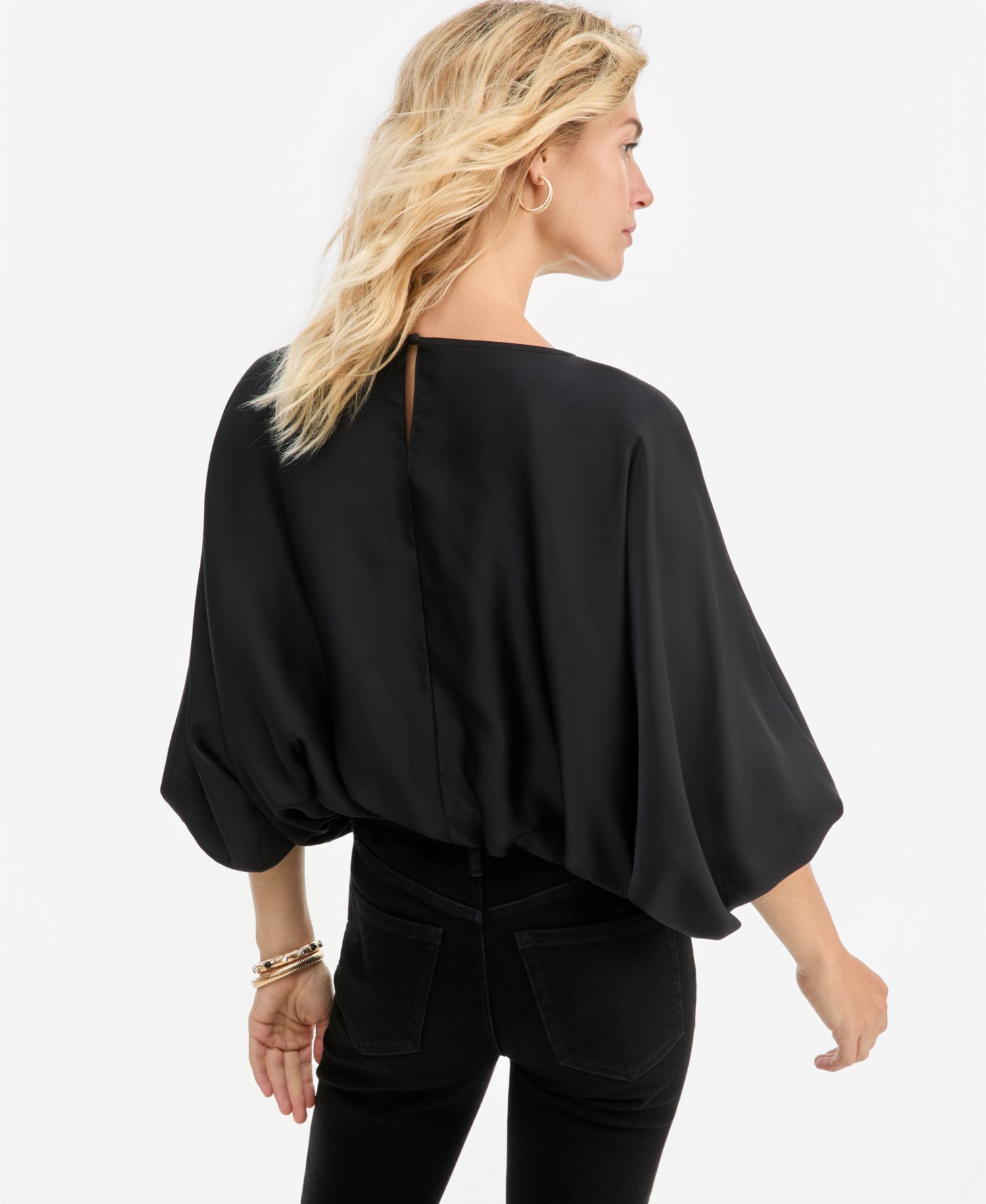 Women's Elbow-Sleeve Bubble Boat Neck Blouse