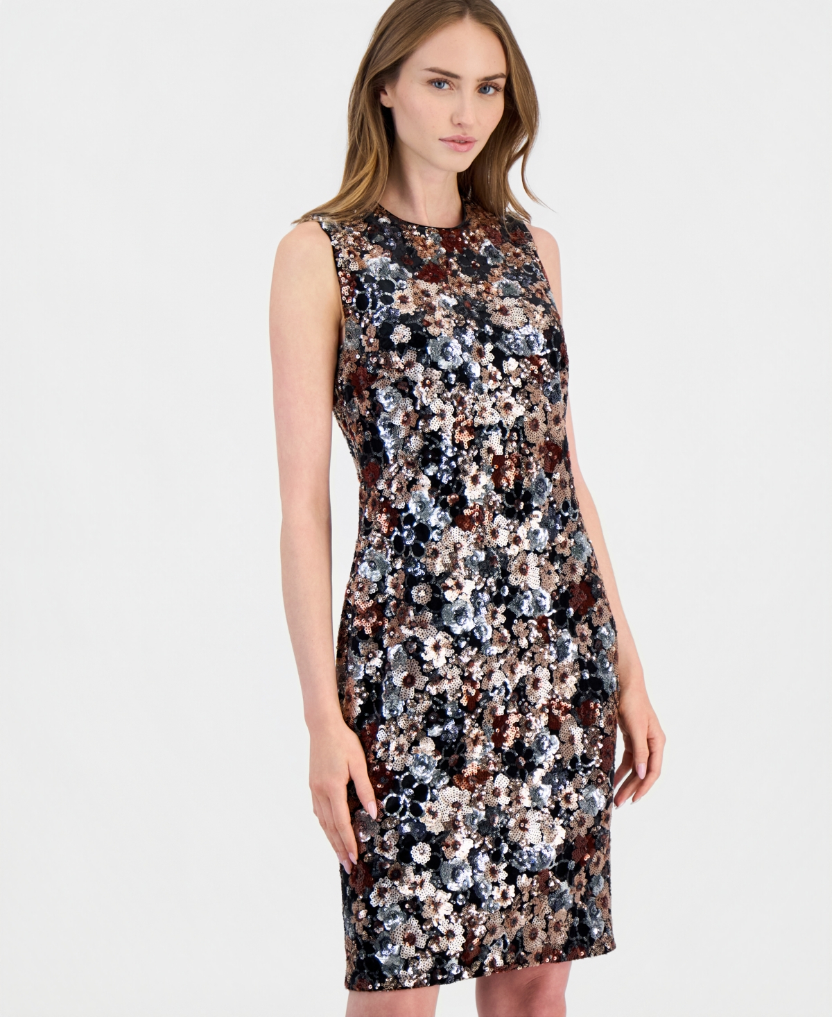 Anne Klein Women's Sequined-Floral Scoop-Neck Sheath Dress