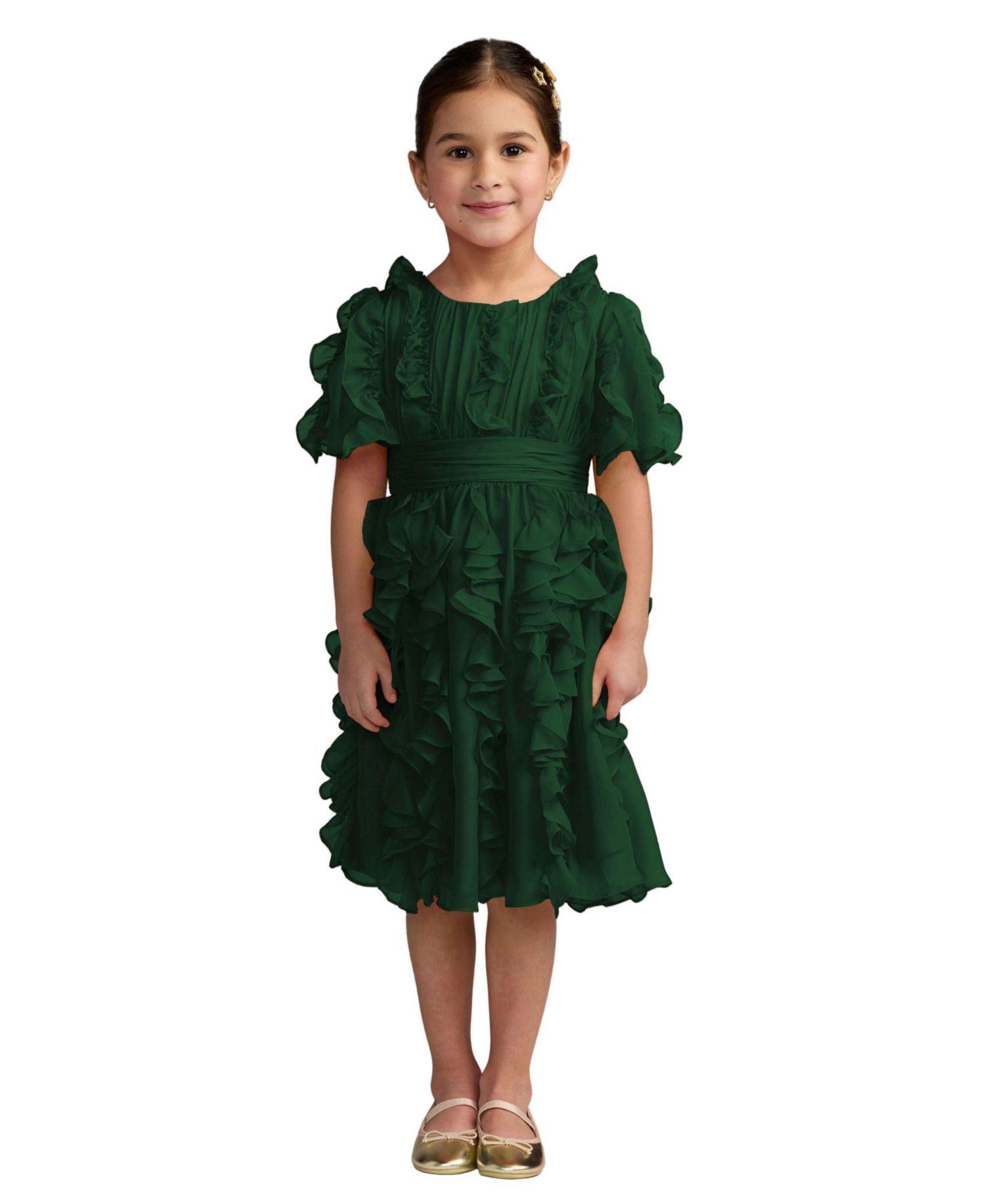 Little Girls High-Neck Ruffle Chiffon Dress