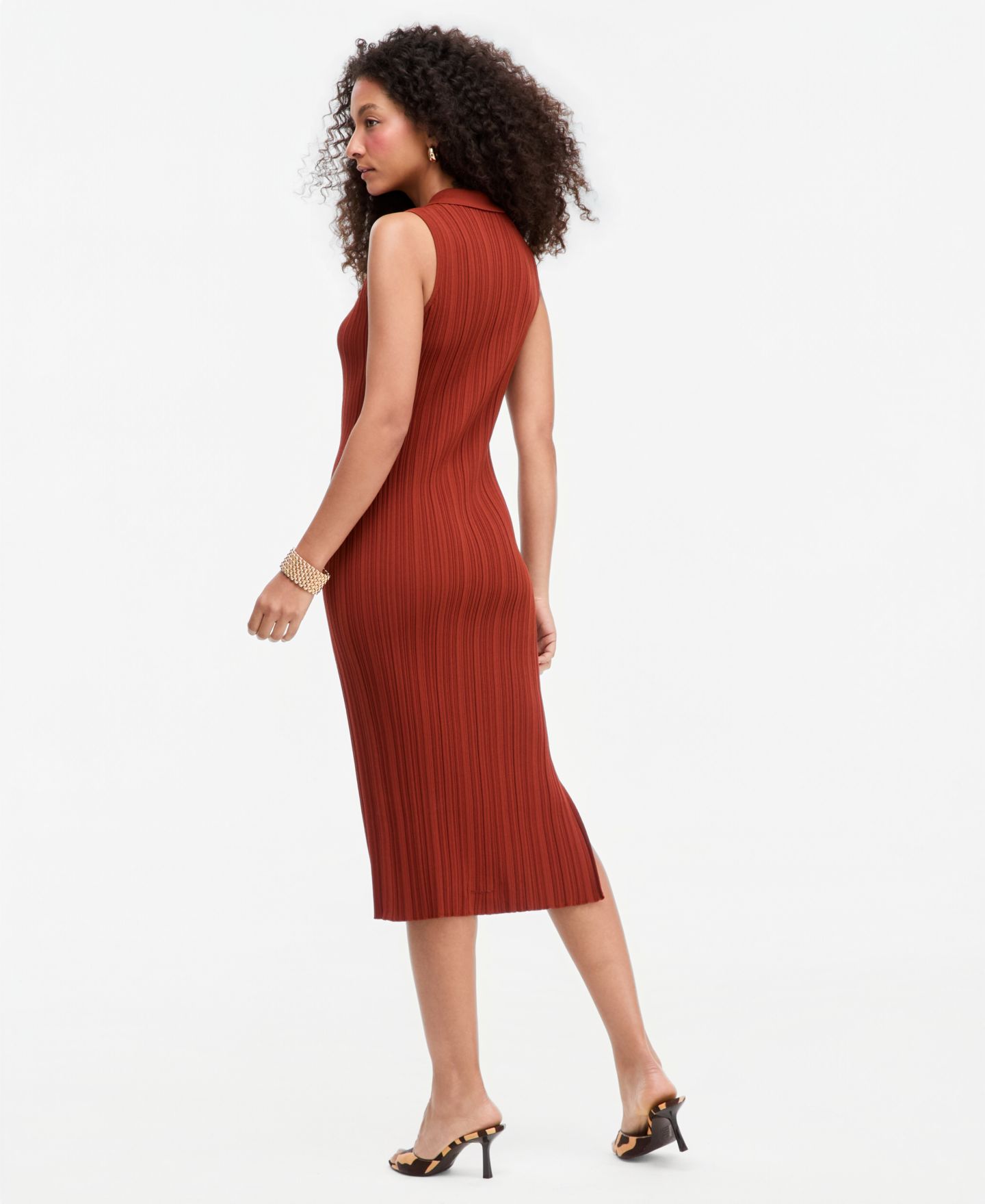 Женское платье I.N.C. International Concepts Ribbed-Knit Body-Con Sleeveless Sweater Dress, цвет: Медный ржавый — фото 3