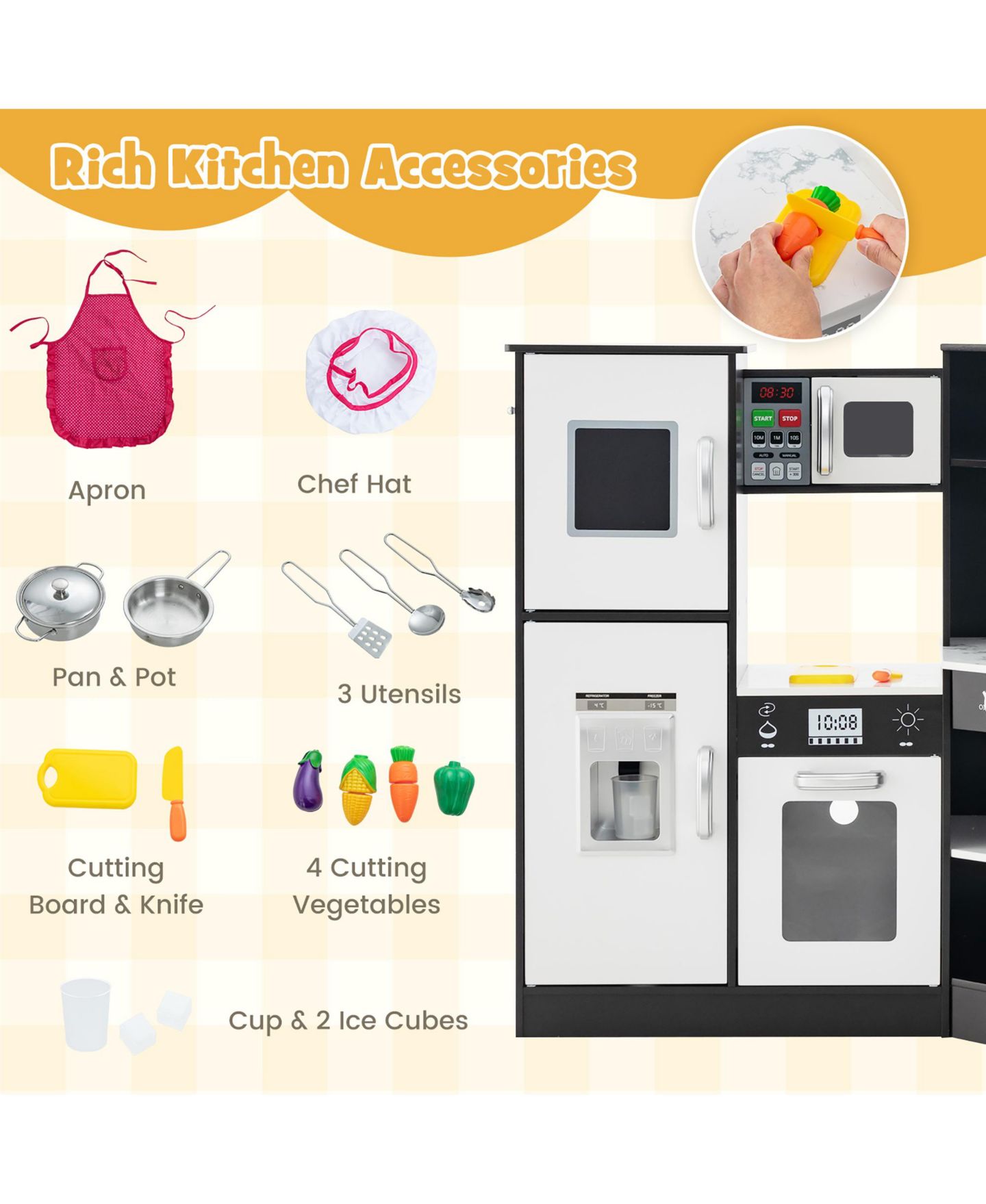 Детский игровой набор Gymax Wooden Corner Kitchen 12-Piece Playset, Ages 3+, цвет: Коричневый — фото 7
