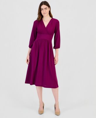 Women's Cross-V-Neck Blouson-Sleeve Fit & Flare Dress