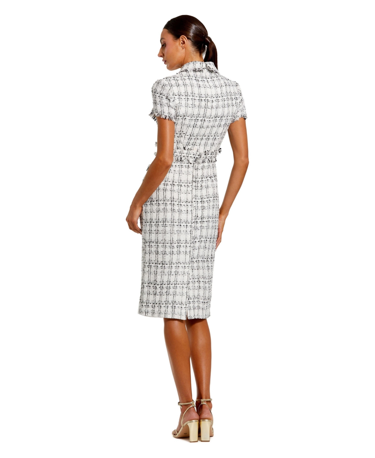 Mac Duggal Women's Fitted Boucle Short Sleeve Button Up Midi Dress