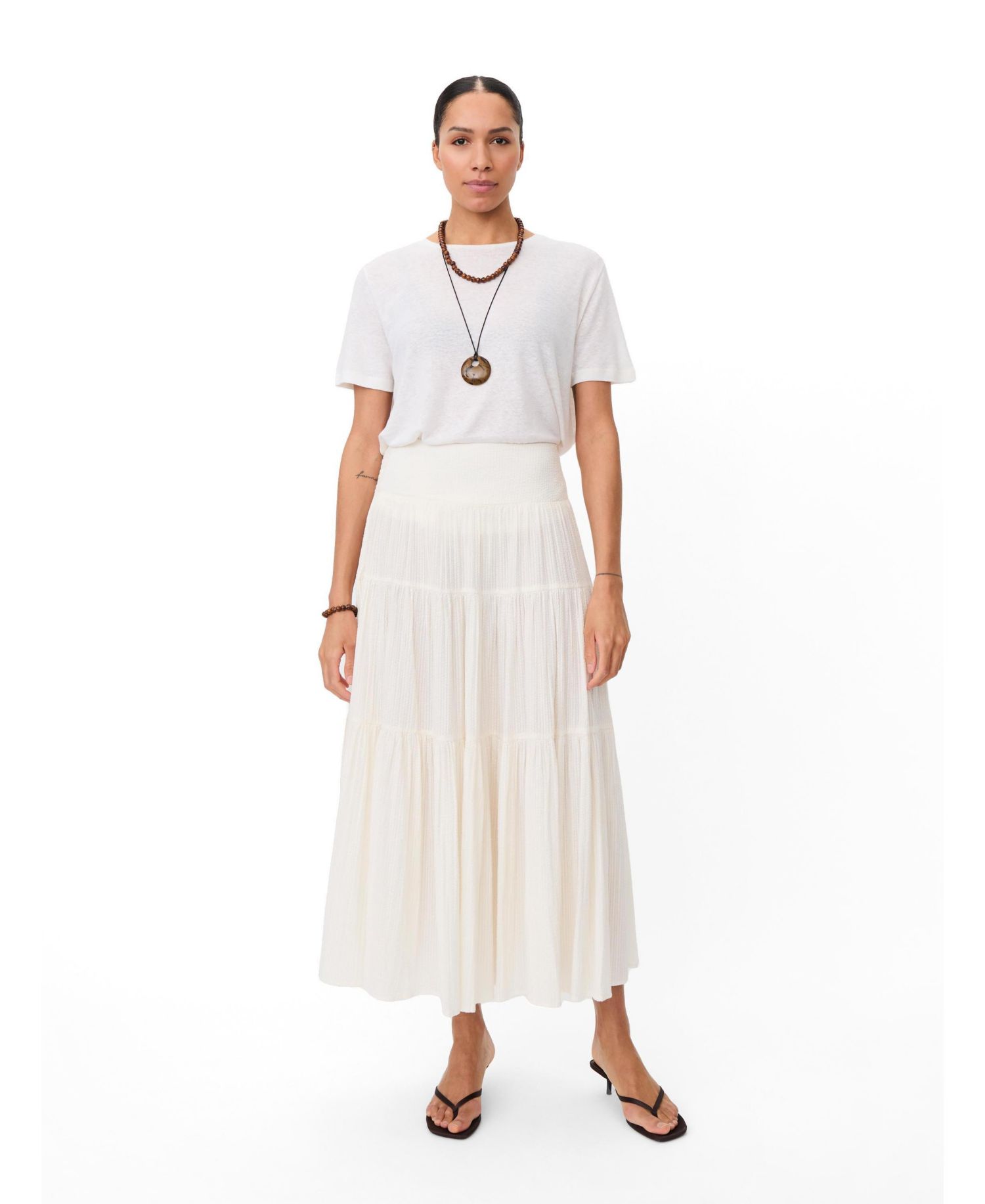 Women's Smocked Waist Tiered Midi Skirt