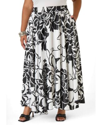 Women's Plus Size Floral Print Satin Maxi Skirt