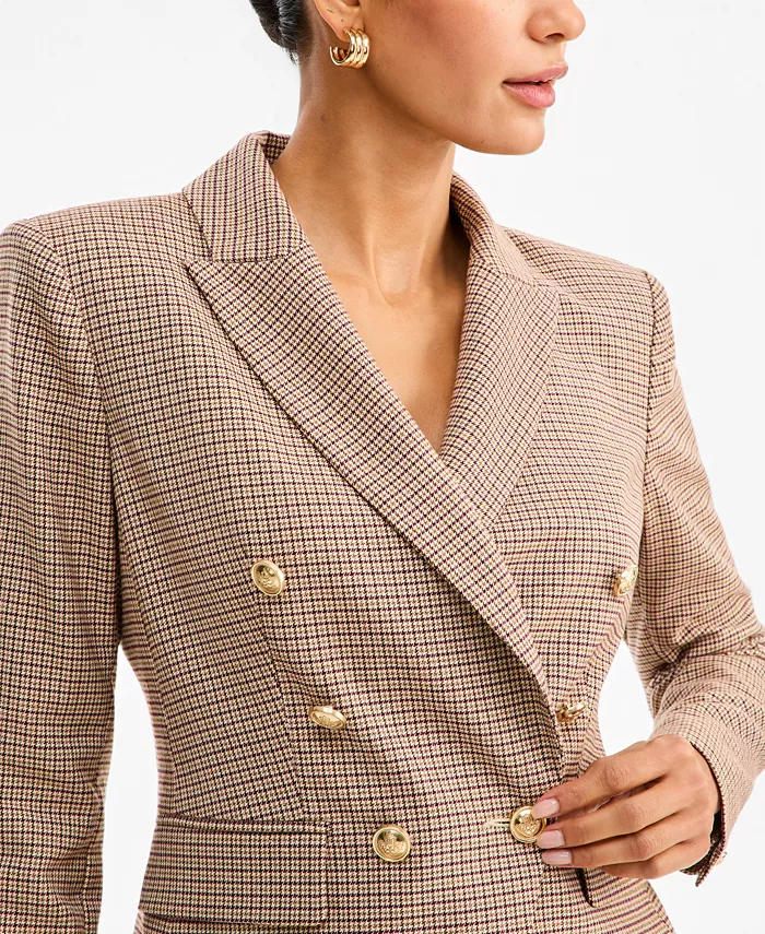 Women's Double-Breasted Houndstooth Blazer - thumbnail 3