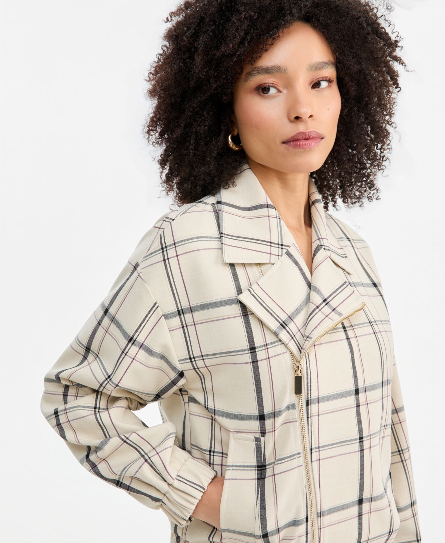 Женская куртка I.N.C. International Concepts Arlee Oversized Plaid Biker, цвет: Клетчатый — фото 4