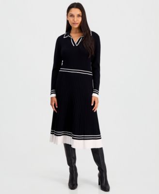 Women's Color-Blocked Polo-Collar Midi Dress