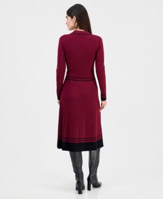 tahari burgundy dress T Women's Color-Blocked Polo-Collar Midi Casual dresses Made from SS26 DESIGNERS Which female anime character Size:standard M