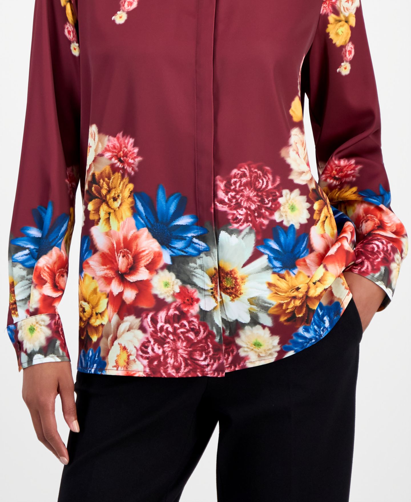 Женская блузка T Tahari Floral Button-Front Tunic Blouse, цвет: С принтом — фото 3