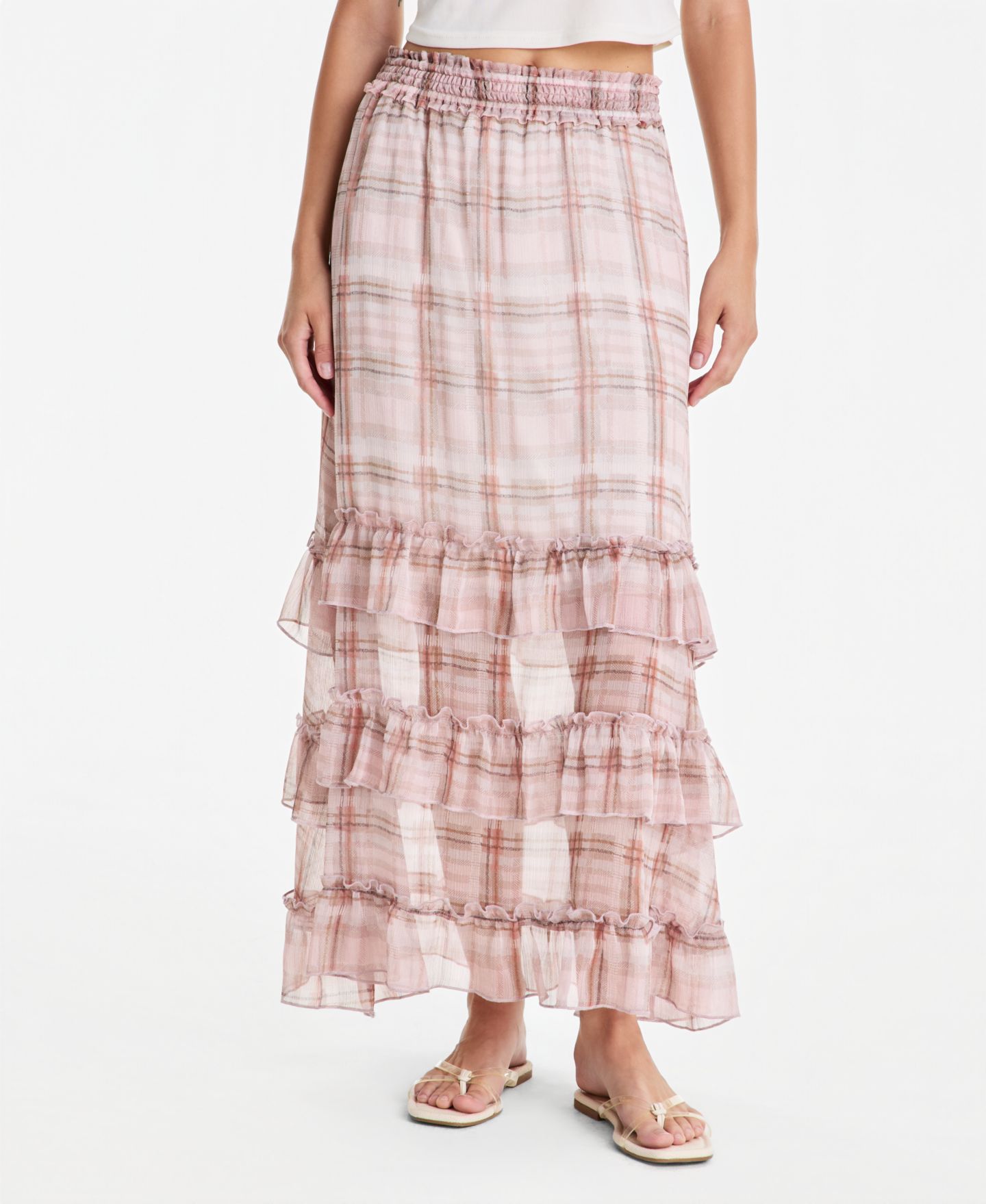 Женская юбка And Now This Petite Floral-Printed Pull-On Maxi, цвет: Розовый клетчатый — фото 3